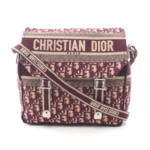 Dior Diorcamp Oblique Shoulder Bag Canvas Leather Bordeaux Red Beige